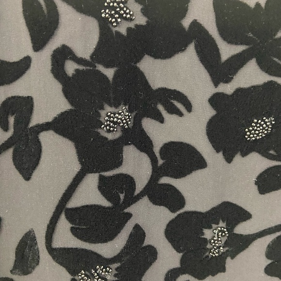 Vintage Blouse Black Velvet Burnout Beaded Cropped XL Silk Whimsigoth Witchy - Picture 3 of 5